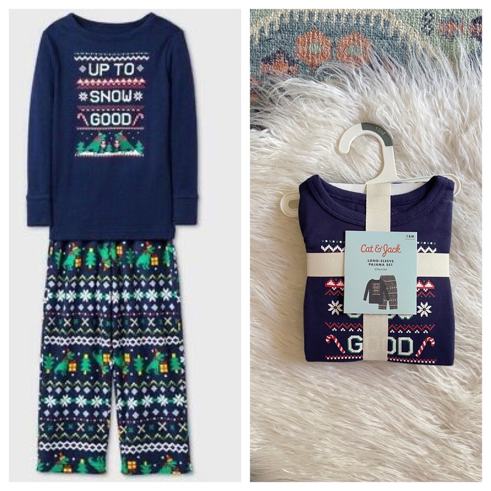 Cat & Jack fleece pajama 2 piece set holiday fleece dino snow gift 18 months